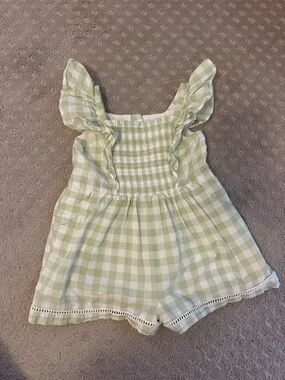 Janie and Jack Green and White Gingham Romper